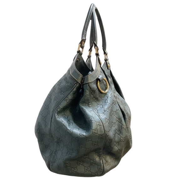 GUCCI SLATE BLUE METALLIC GG MONOGRAM GUCCISSIMA LEATHER LARGE SUKEY TOTE HANDBA - Picture 2 of 13
